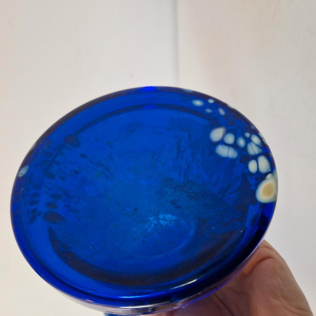 Mondgeblazen Vintage Blauwe Vaas Murano Stijl image 11