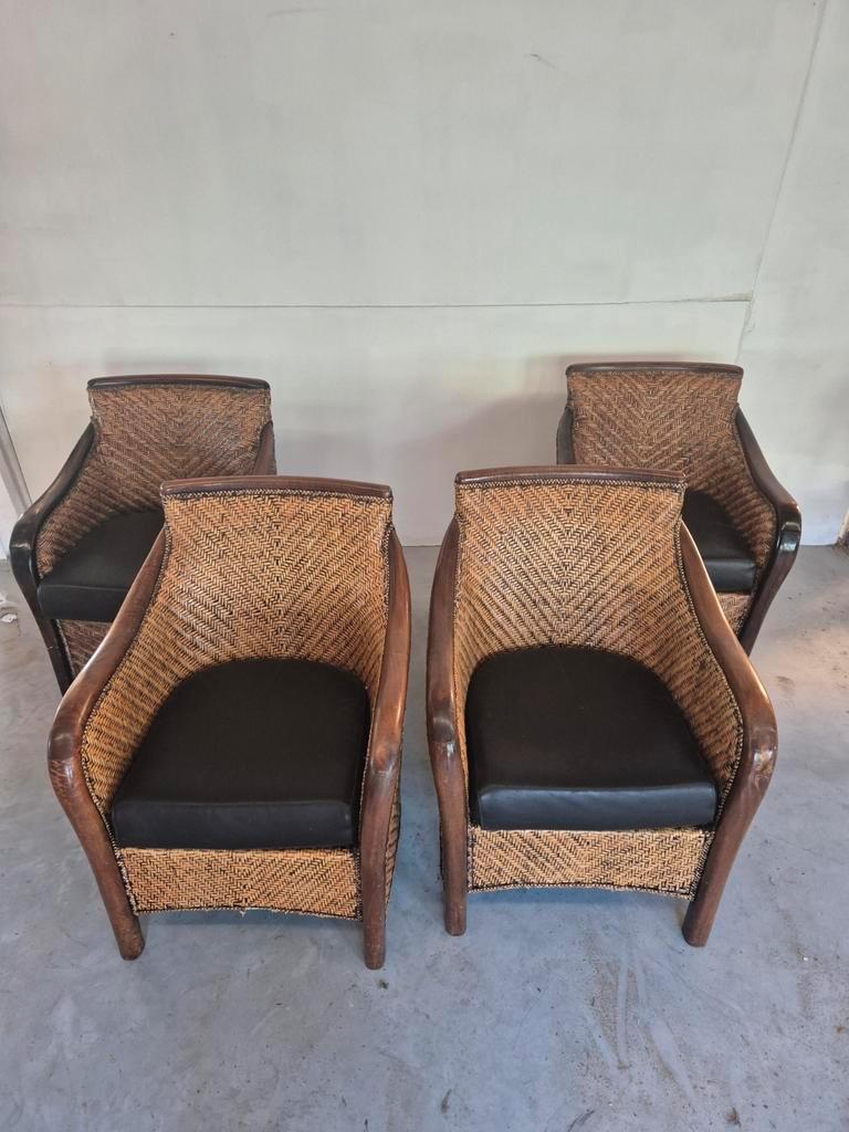4 Art Deco Colonial Stijl Fauteuils Rotan image 3