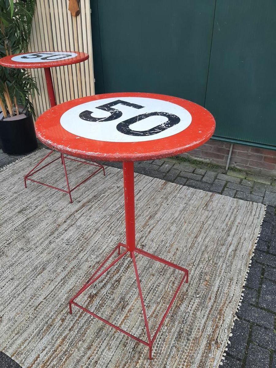 Vintage Sta Tafel 50 Km Verkeersbord Ø 60 Cm Tuinfeest Party image 3