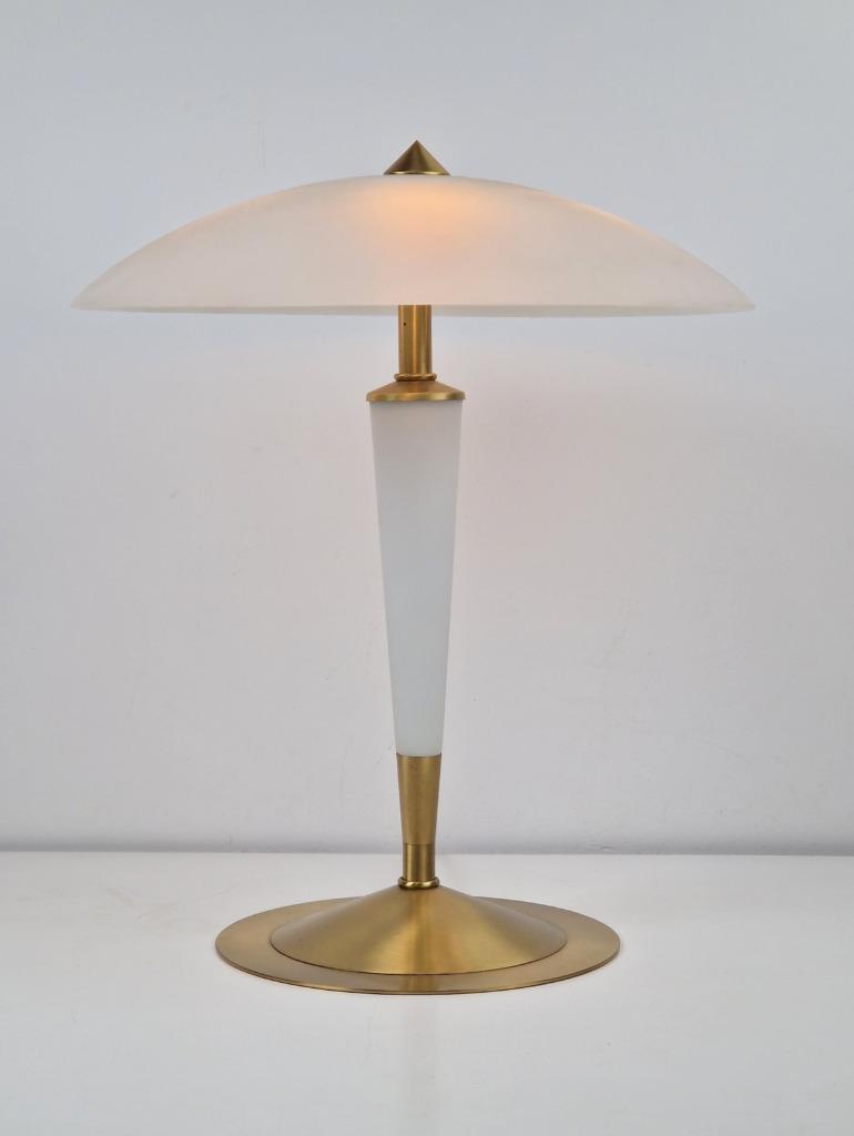 Vintage Mushroom N Leuchten Tafellamp Melkglas Messing ’70 image 6