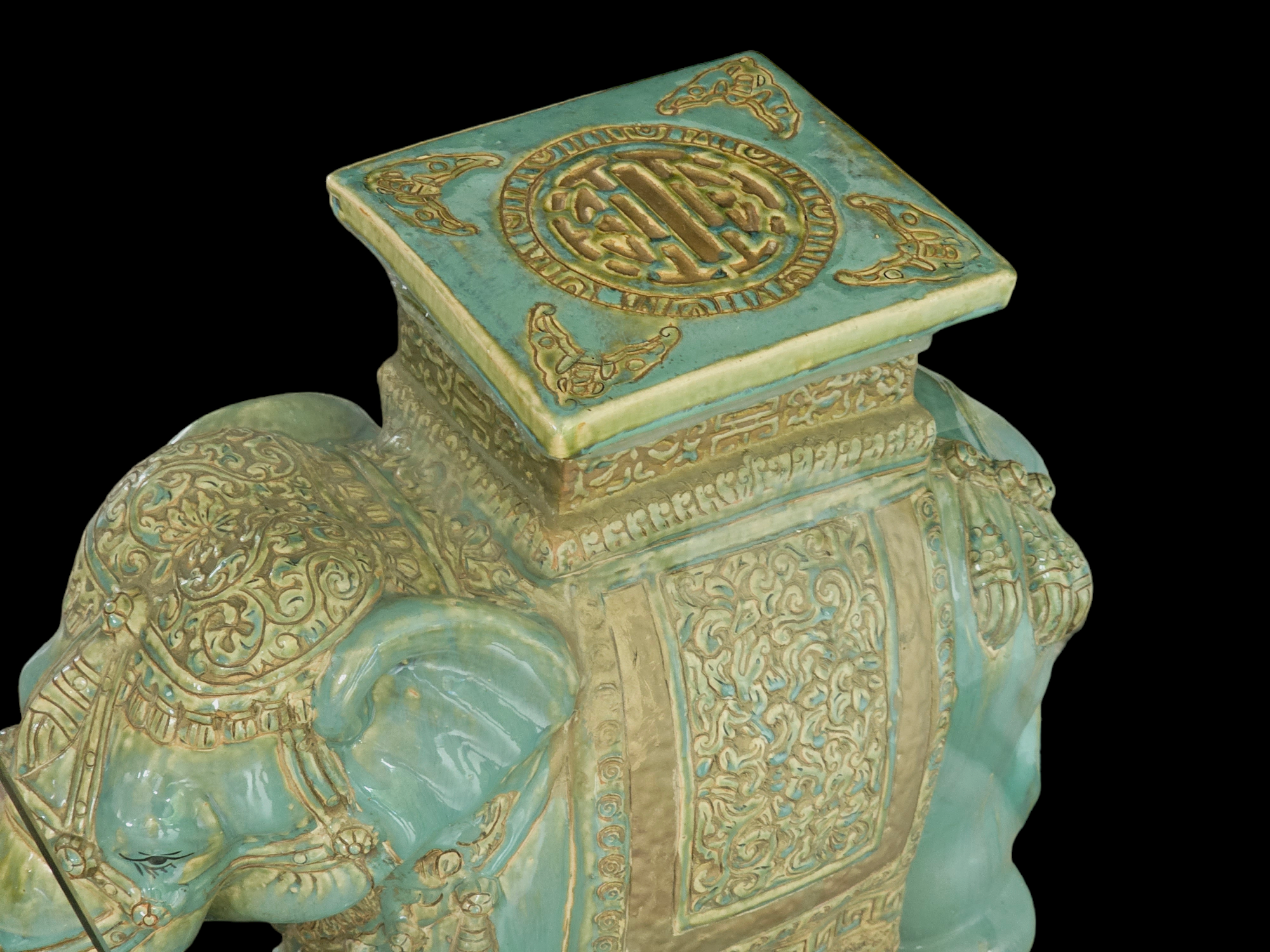 Vintage Design Tafel Olifant (en) Salontafel, Sidetable Olifanten Van Keramiek Zeegroen En Turquoise. image 11