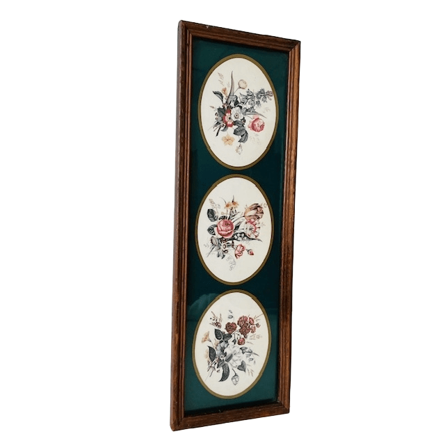 Vintage Ingelijste Prent Met Drie Bloemen Tafereeltjes Schilderij image 3