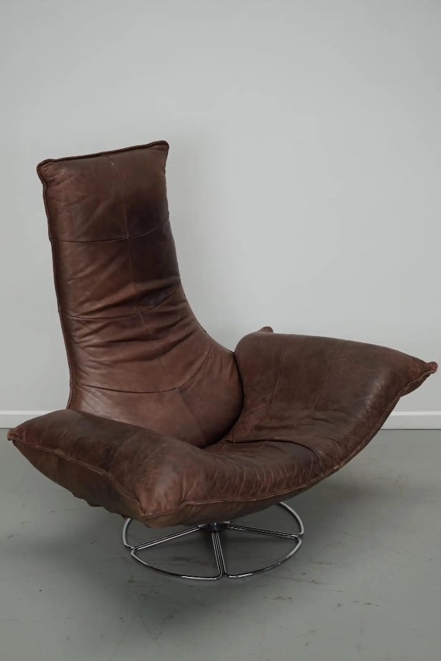 Wammes Loungestoel Van Bruin Leer Door Gerard Van Den Berg Voor Montis, Jaren 70 image 11
