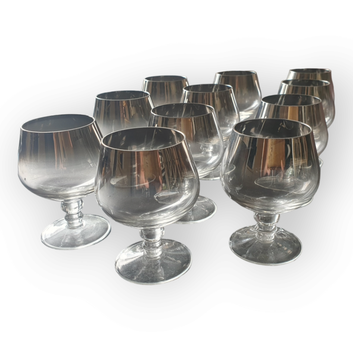 Set Van 11 Vintage Jaren 60 Zilver Ombre Cognac Glazen image 10
