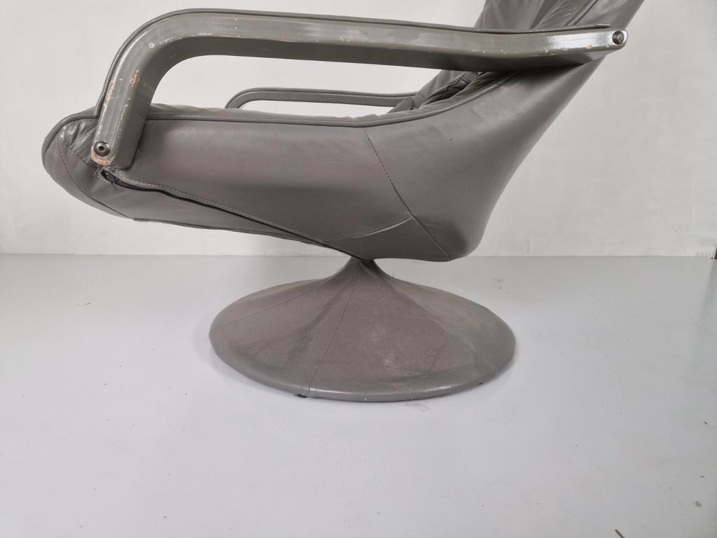 Vintage Jaren 70 Leren Draai Fauteuil Space Age Tulp Voet image 6