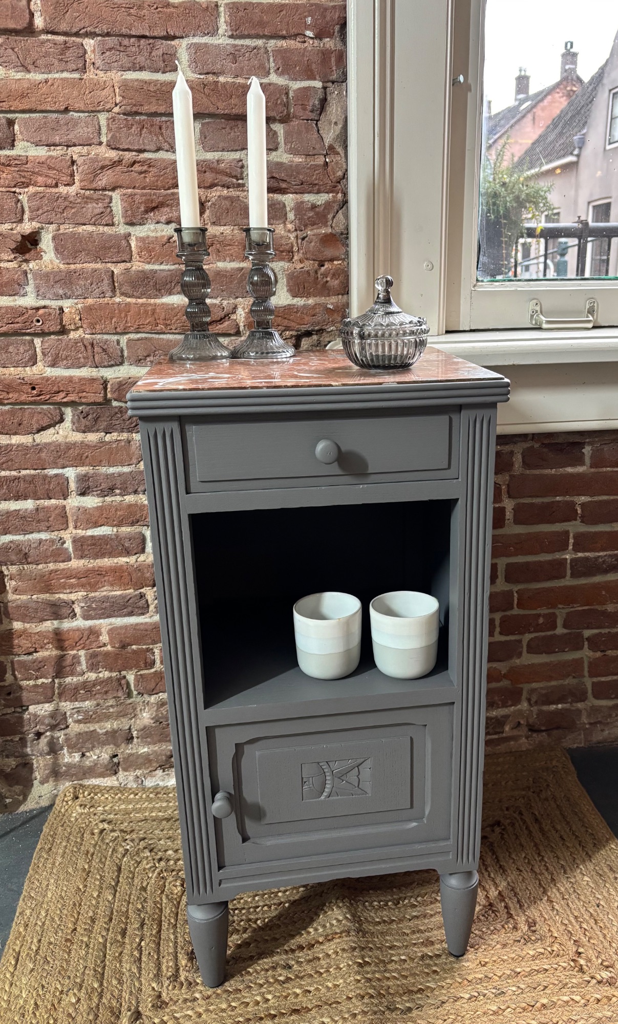 Grijs Nachtkastje Marmer Blad image 6