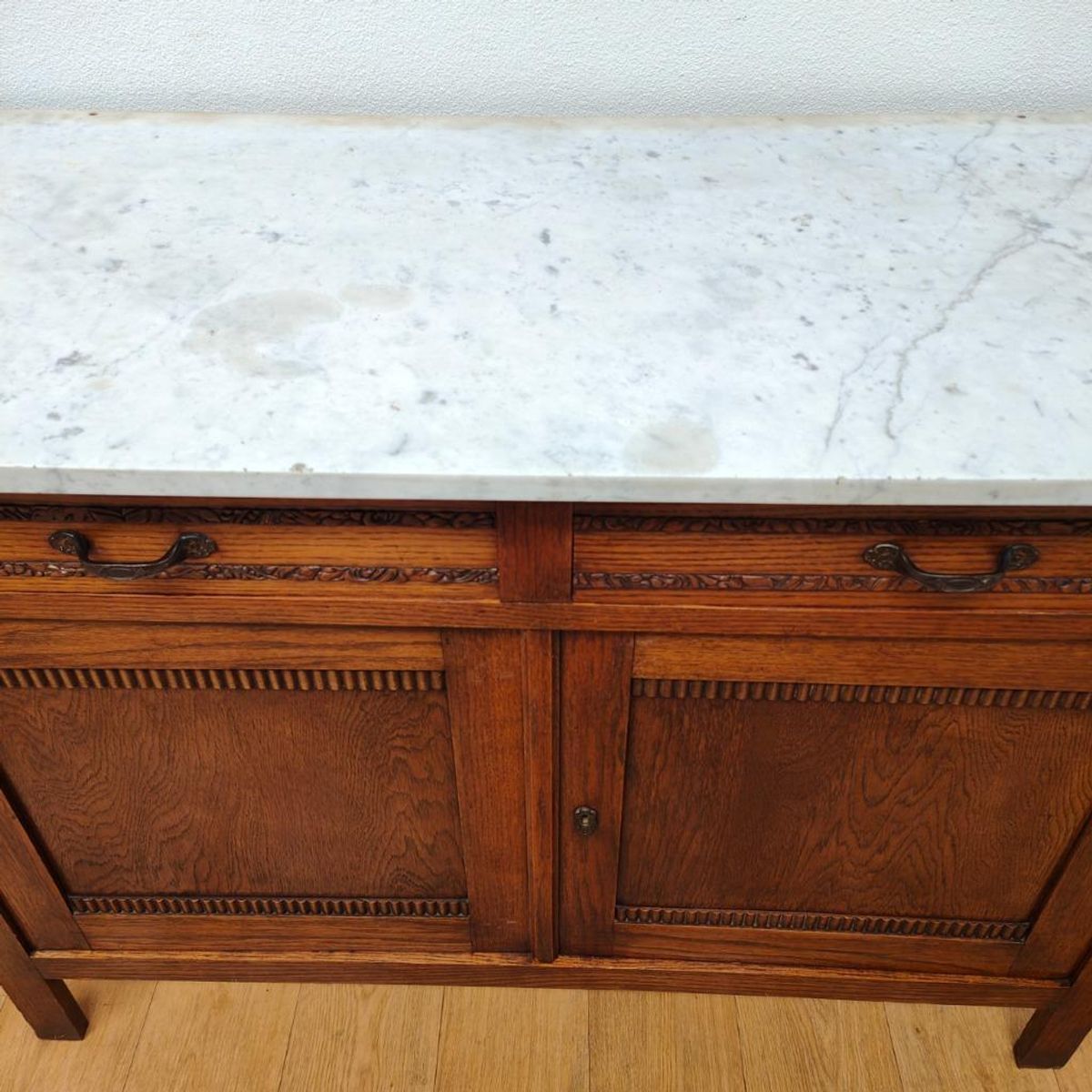 Vintage Antiek Dressoir Commode Ladekast Badkamermeubel Met Marmer Blad 703 image 12