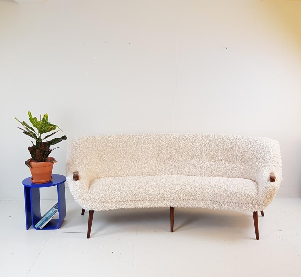 Vintage Bank Teak Hout Teddy Stof Nieuw | Uniek Organisch image 7