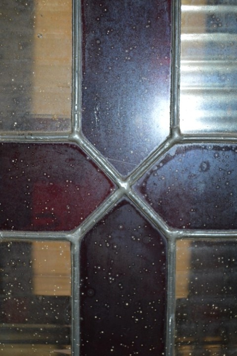 Antieke Hanglamp Koper Met Glas In Lood Opknapper image 4