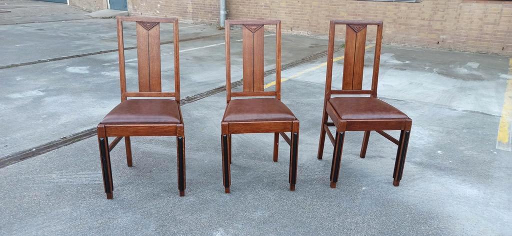 Set Van 3 Art Deco Amsterdamse School Eetkamerstoelen image 3