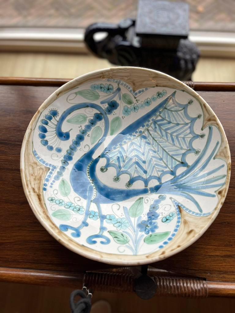 Handmade Gesigneerde Keramiek Schaal Pauw Vintage image 2