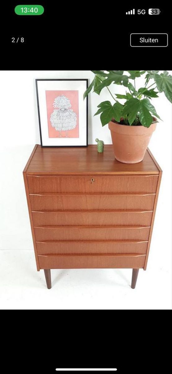 Vintage Teak Houten Ladenkast Deens 6 Lades Chest Of Drawers image 4