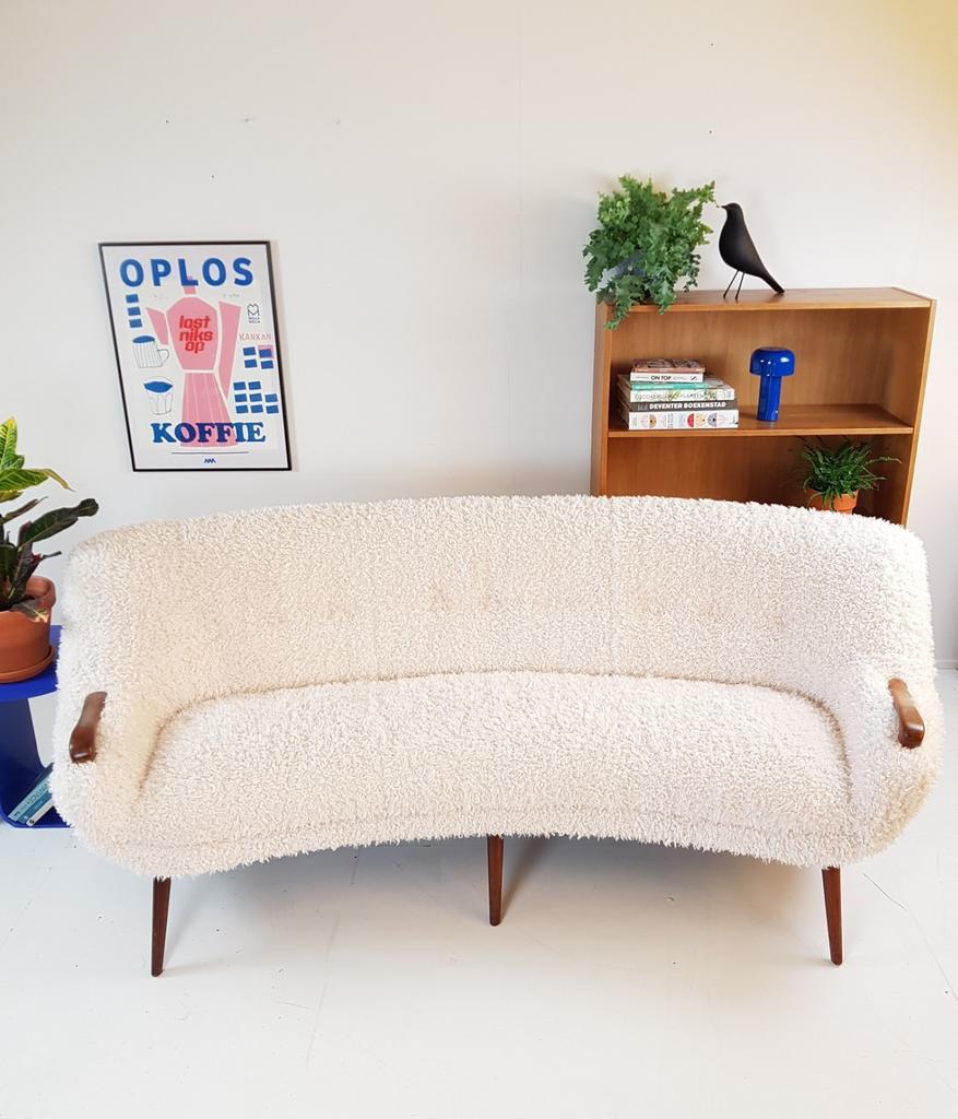 Vintage Bank Teak Hout Teddy Stof Nieuw | Uniek Organisch image 13