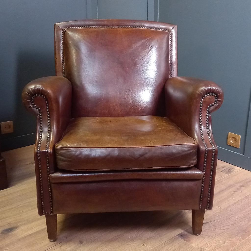 Schapenleren Vintage Clubfauteuil In Art Deco Stijl image 3