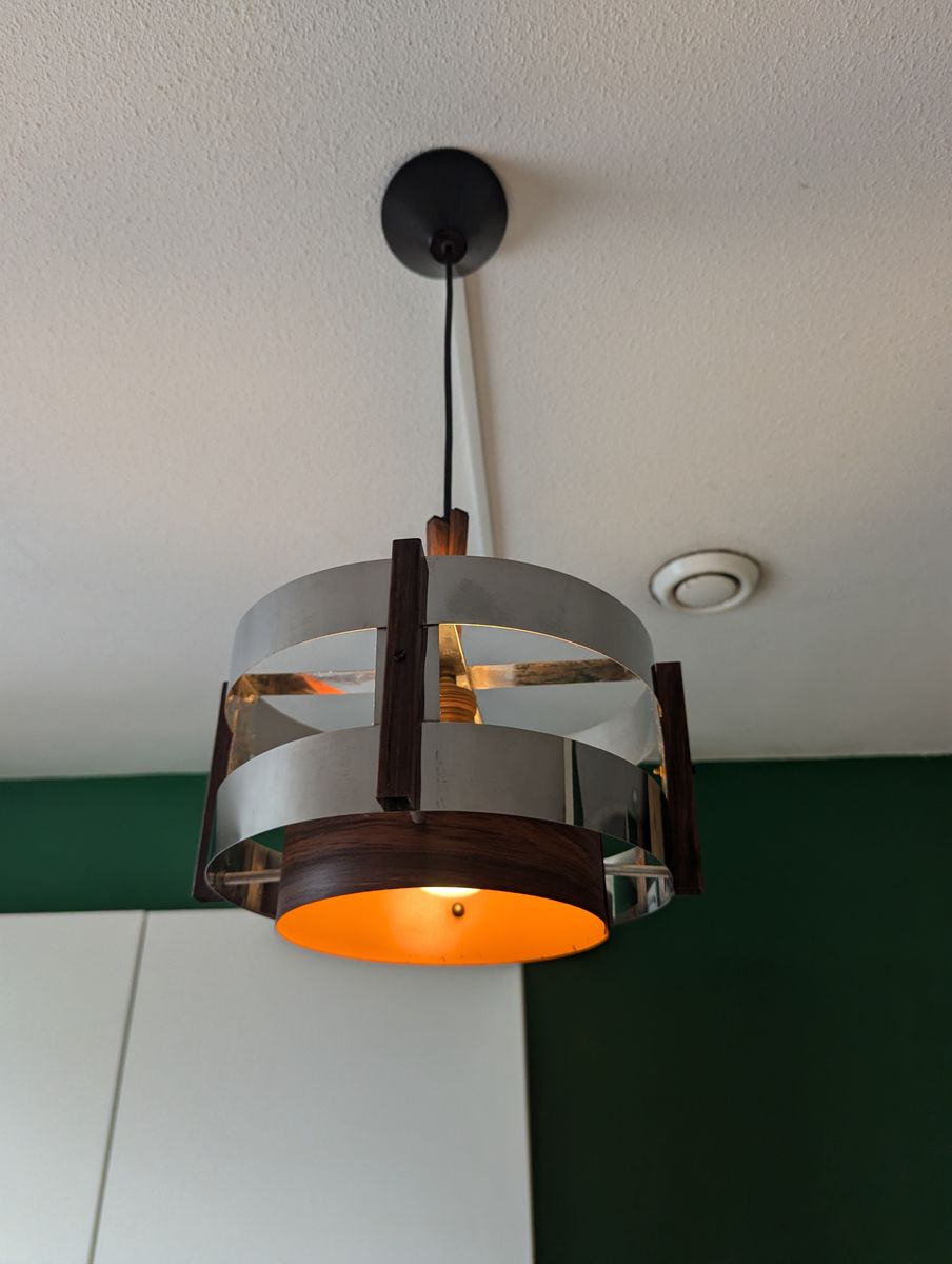 Space Age Hangende Lamp Chroom Oranje image 6