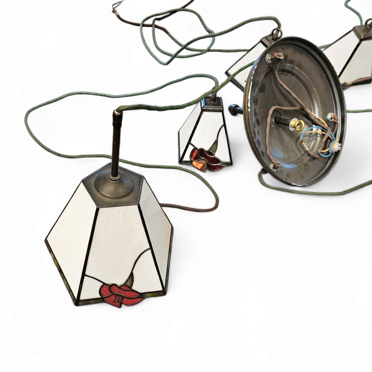 3 Light Chandelier With Glass Shades /art Deco image 4