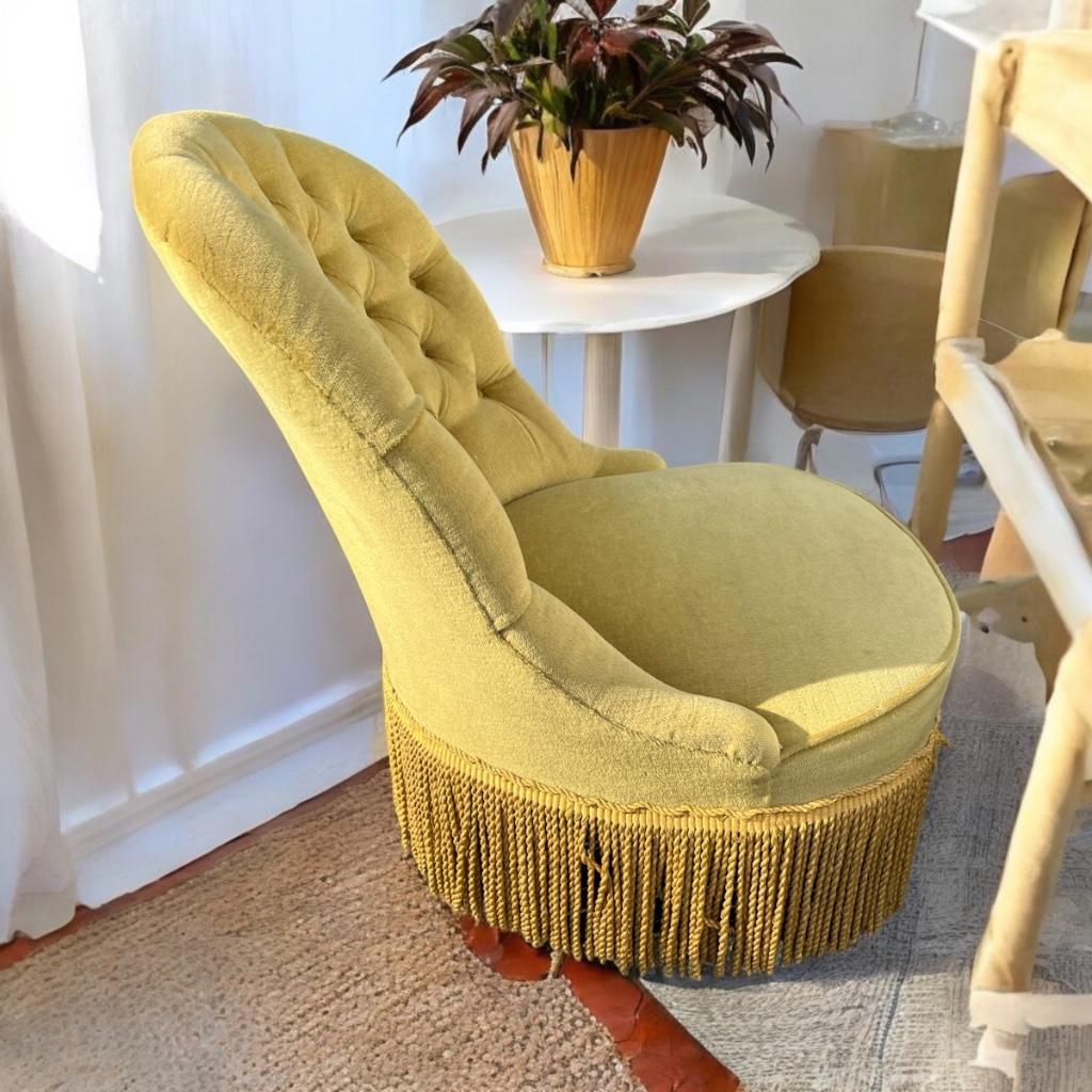 Vintage Fauteuil- Éénzit - Zeteltje Met Franjes image 6