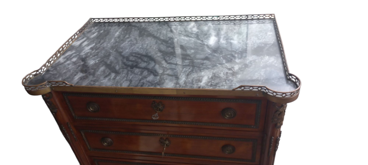 Louis Xvi 6 Laden Commode Met Grijs Marmeren Tablet image 10