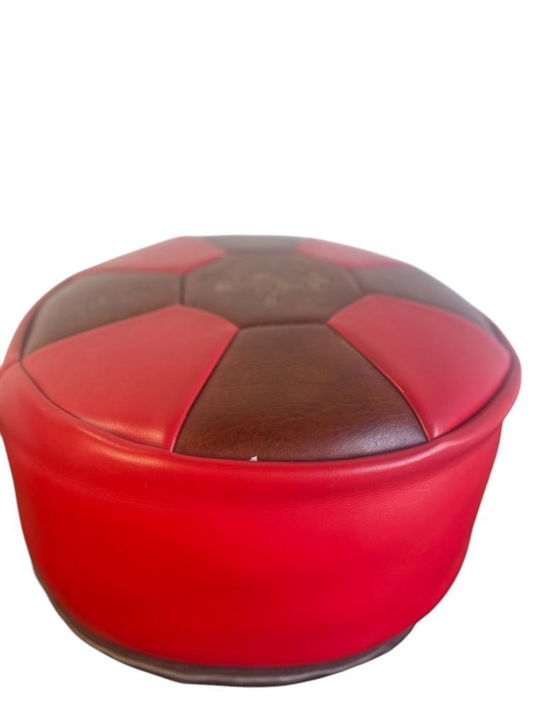 Vintage Ronde Poef / Voetbank Bruin Rood image 4