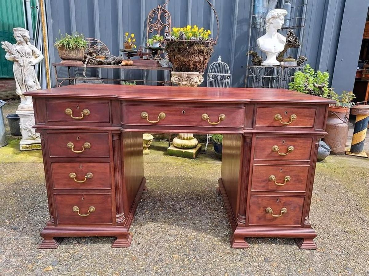 Antieke Engels Bureau, Schrijftafel, Partnerdeks image 2