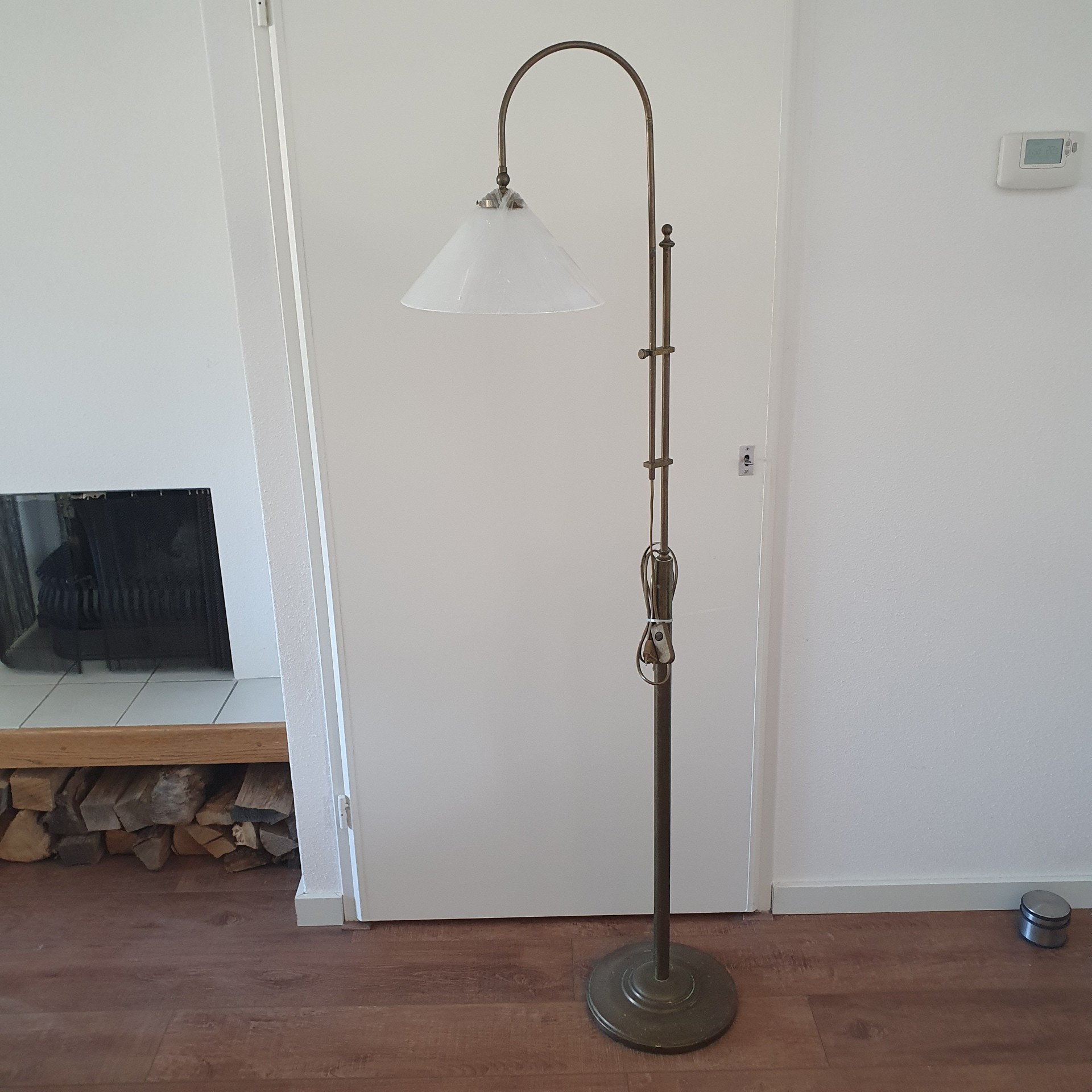 Vintage - Vloerlamp - Staande Lamp - Koper - Opaline Kap image 4