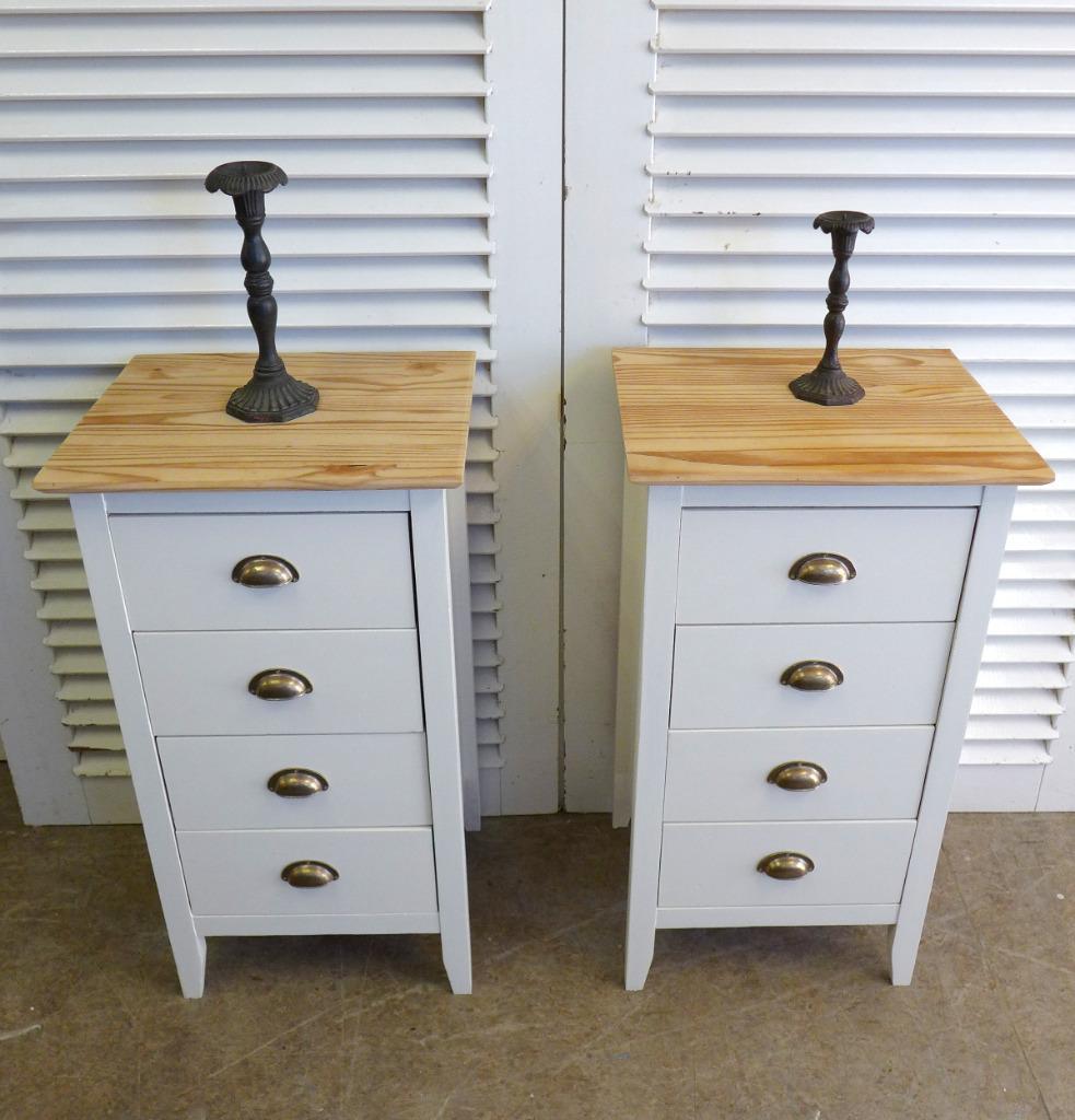 Mooi Set Van 2 Grote Witte Landelijke Lade Nachtkastjes image 2