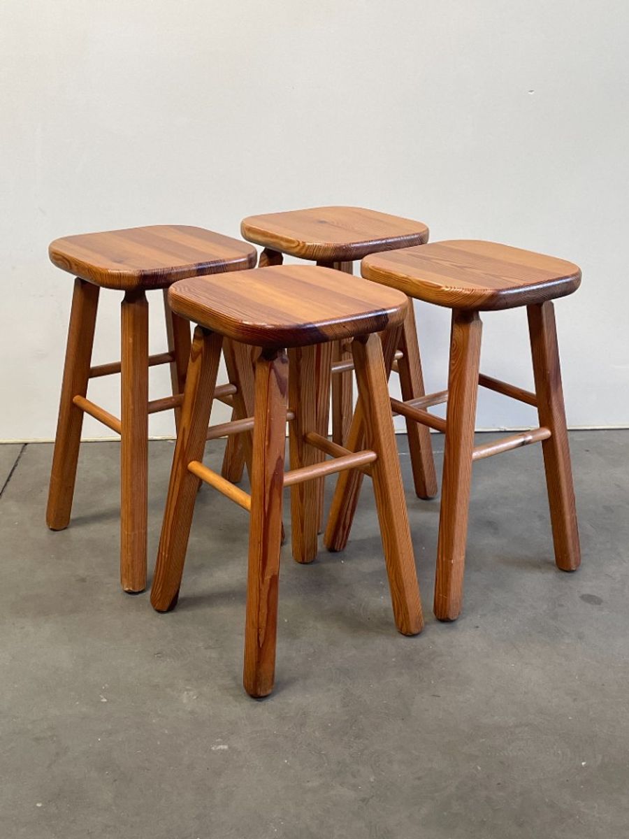Set Van 4 Vintage Grenen Krukken, Scandinavisch Design, 1970's image 13