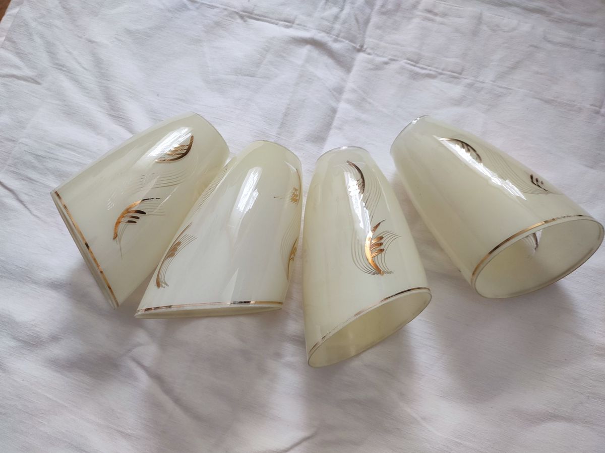 Vintage Fifties '50 X 4 Hanglamp & Wandlamp Glazen Lampenkap Schuin Afgesneden Kap image 2
