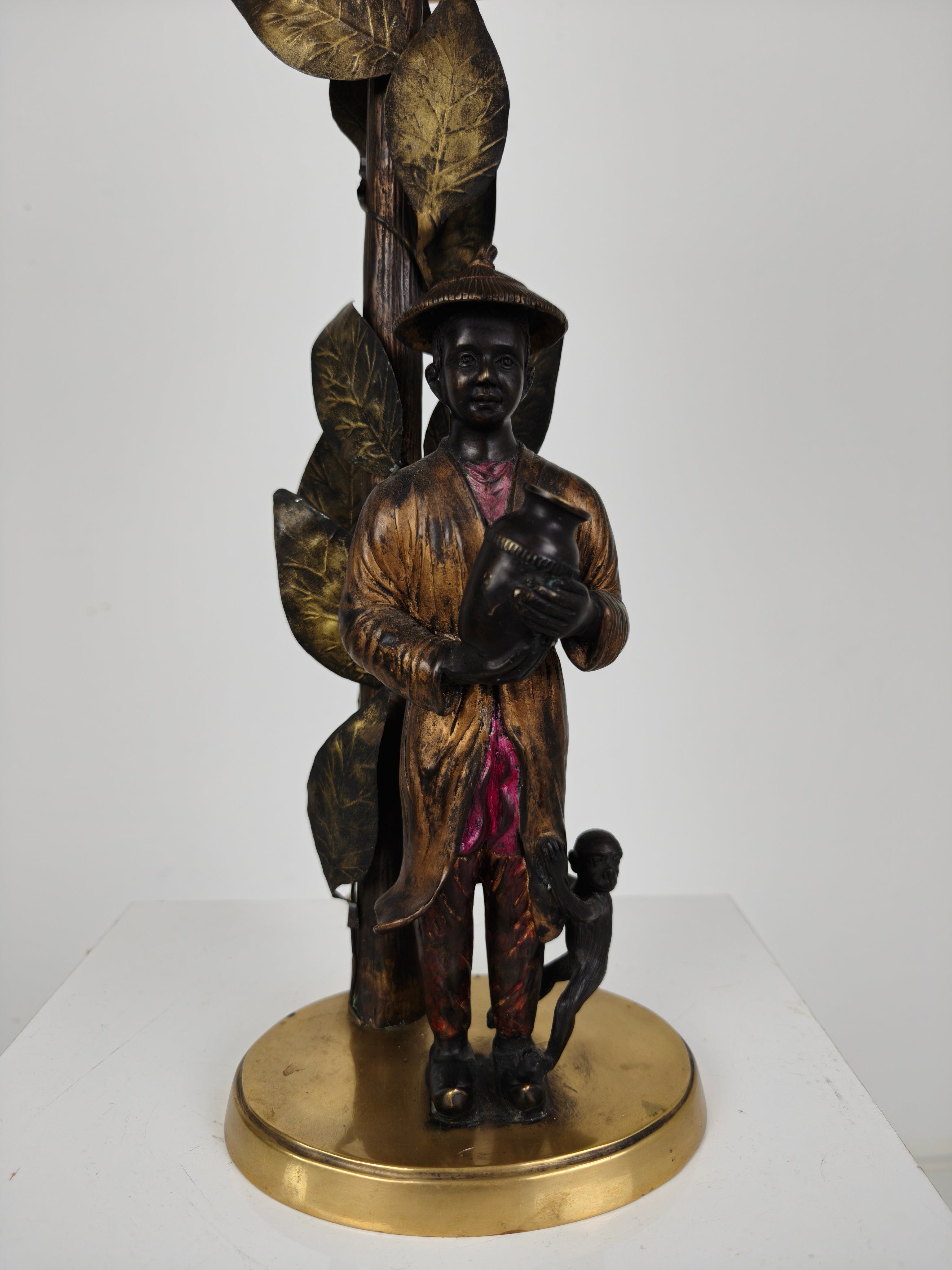 Prachtige Chinoiserie Bronzen Tafellamp Met Jongen, Aap En Boom – Ca. 1940 image 4