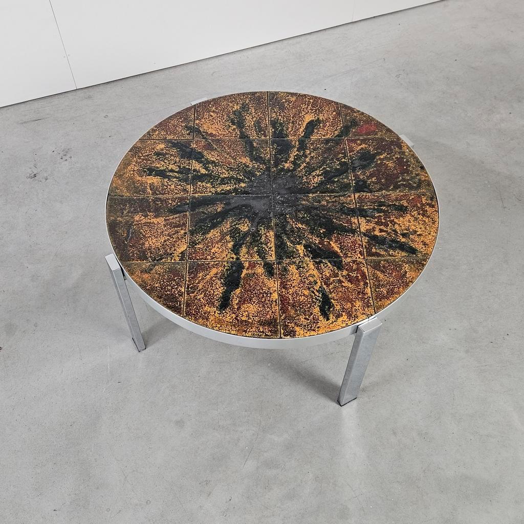 Vintage Salontafel Tegeltafel Fatlava Rond image 4