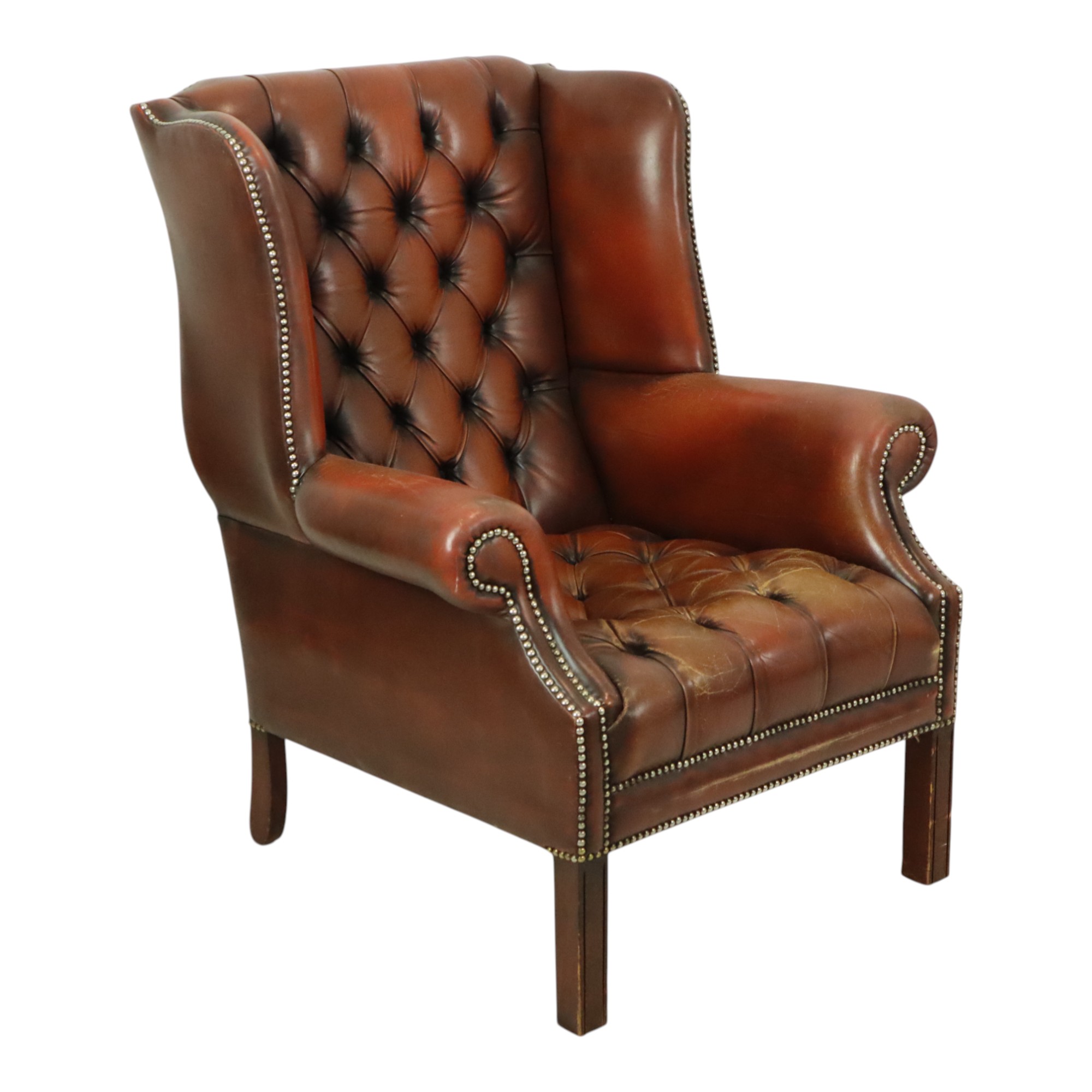 Oude Chesterfield Zetel Bruin Leder Wingchair Oorfauteuil image 13