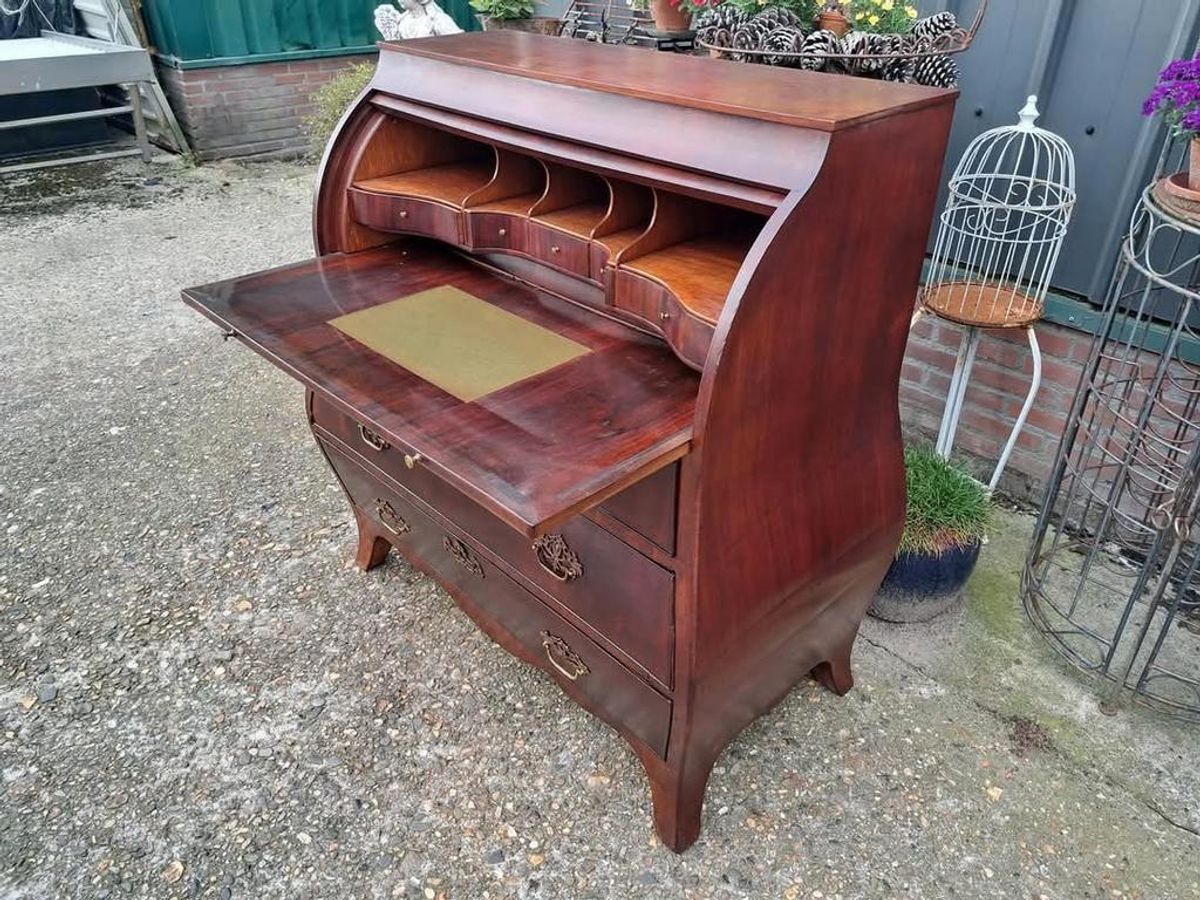 Antiek Cilinderbureau, Secretaire Met Uittrekblad Afm. 109x5 image 3