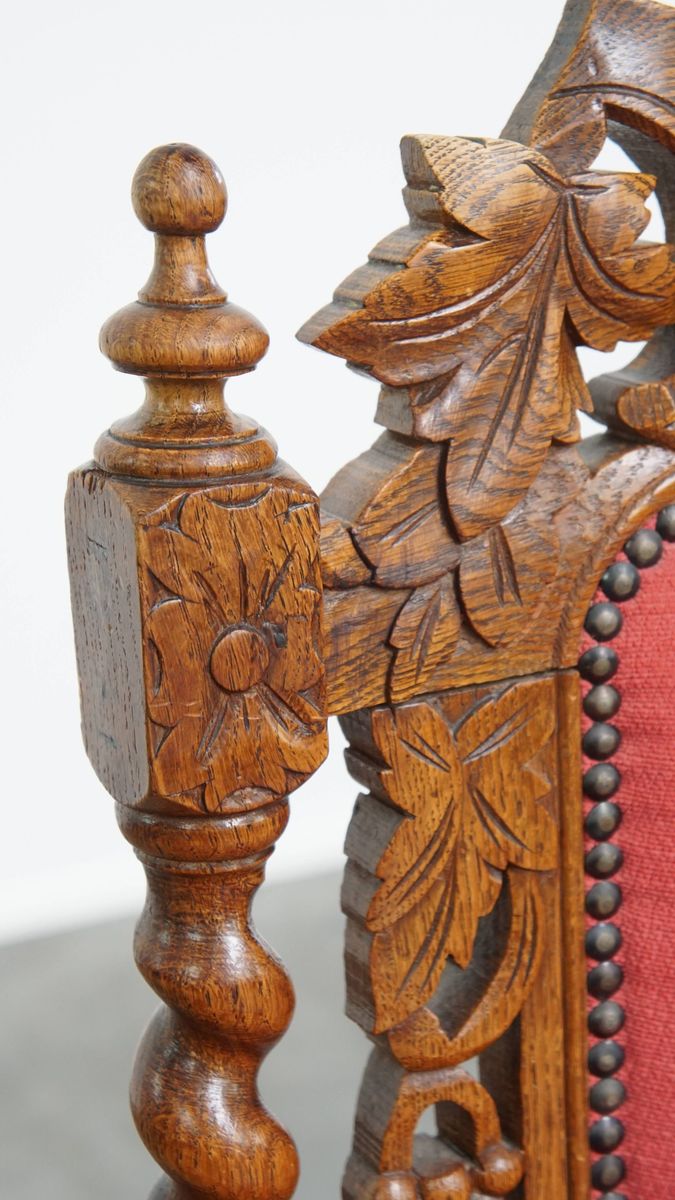 Majestueuze Antieke Set Van 2 Hollandse Eetkamerstoelen Met Mooi Houtsnijwerk image 8