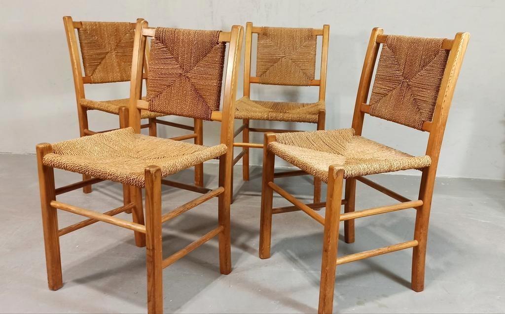 Set Van 4 Vintage Hout En Riet Eetkamerstoelen image 5