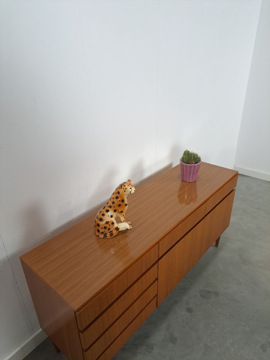 Teak Fineer Dressoir Barkast Met Lades En Klepdeuren image 12