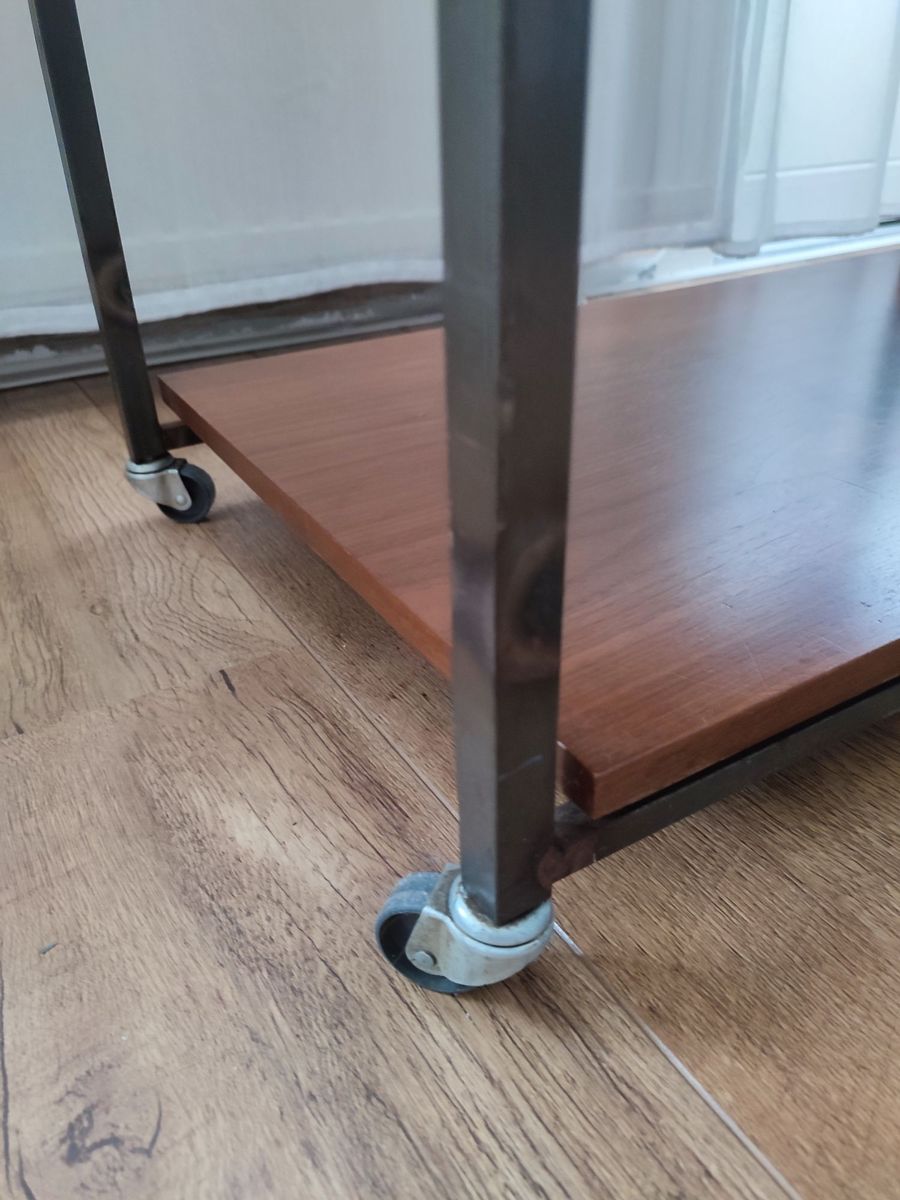 Vintage Bijzet Tafel Trolley Op Wielen Tafeltje Audio Tv image 15