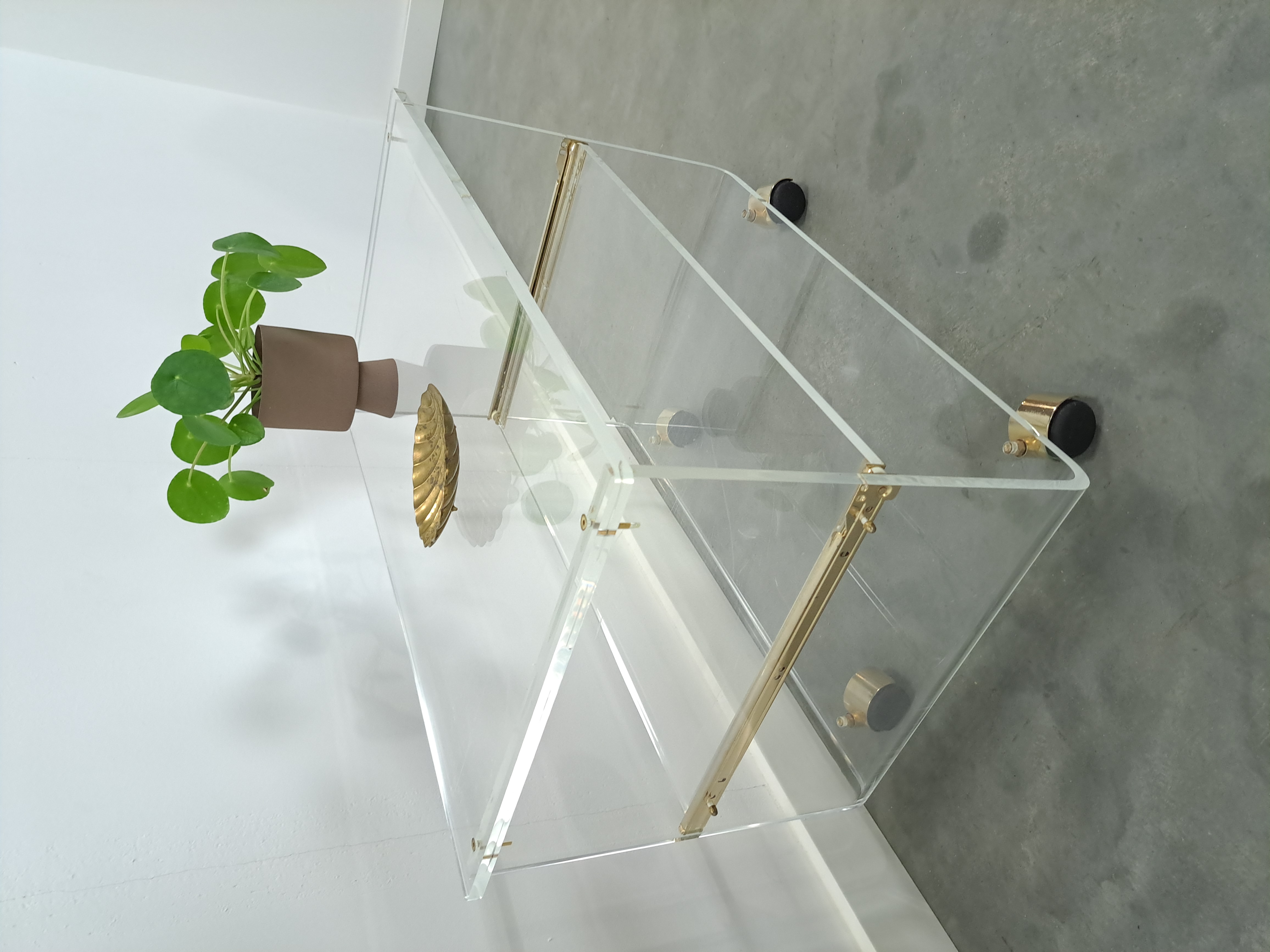 Space Age Plexiglas Trolley Met Messing, Tv Meubel image 7