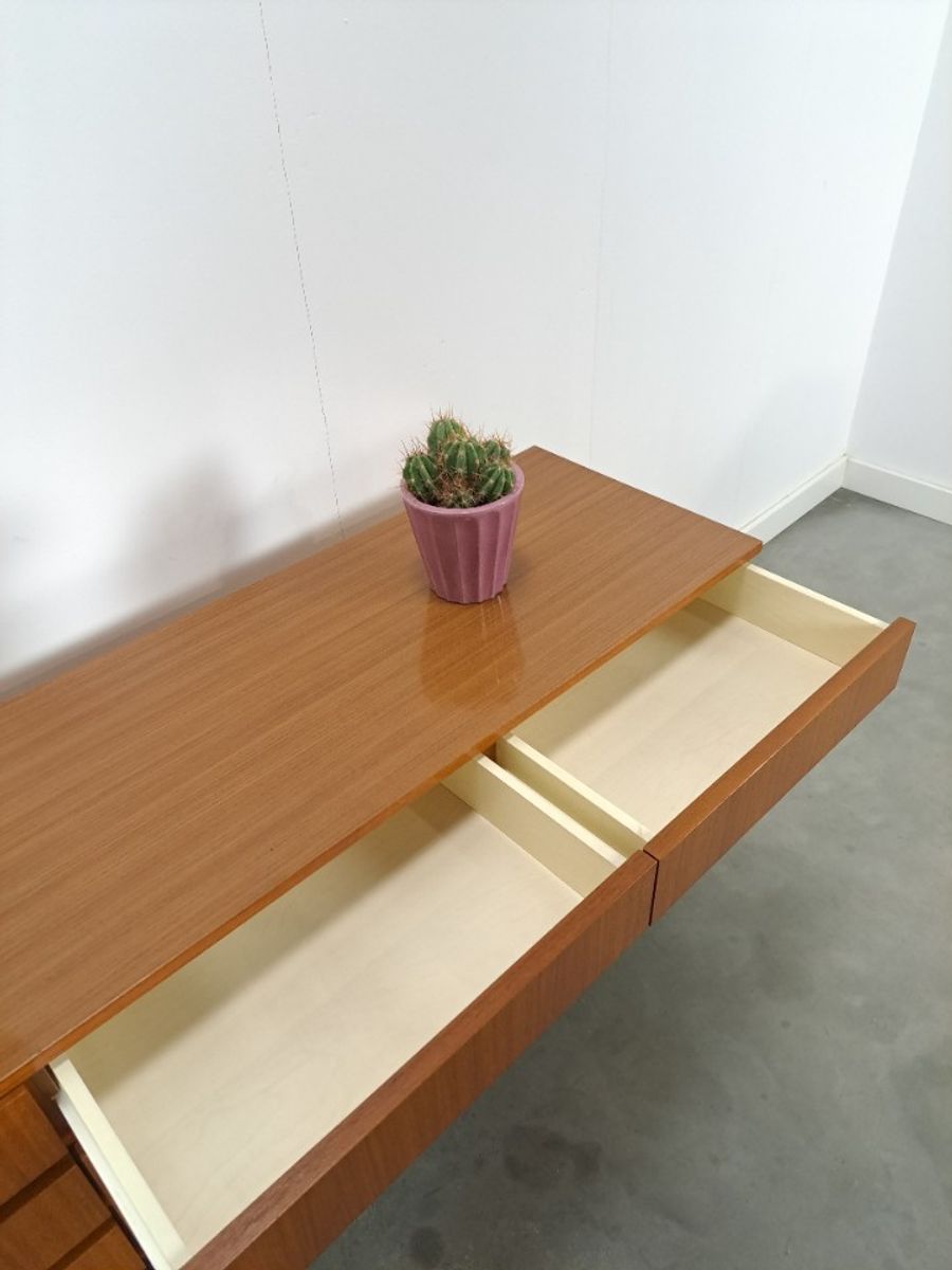 Teak Fineer Dressoir Barkast Met Lades En Klepdeuren image 3