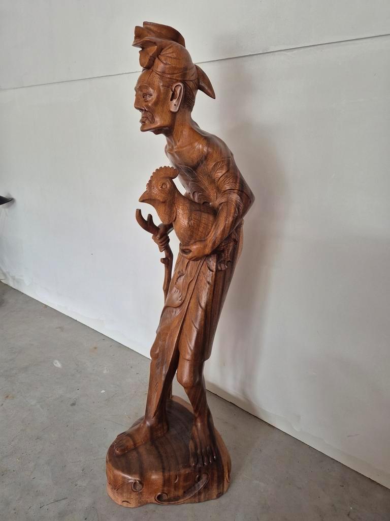 Groot Balinees Beeld Man Met Haan Bali Hout 105 Cm image 12