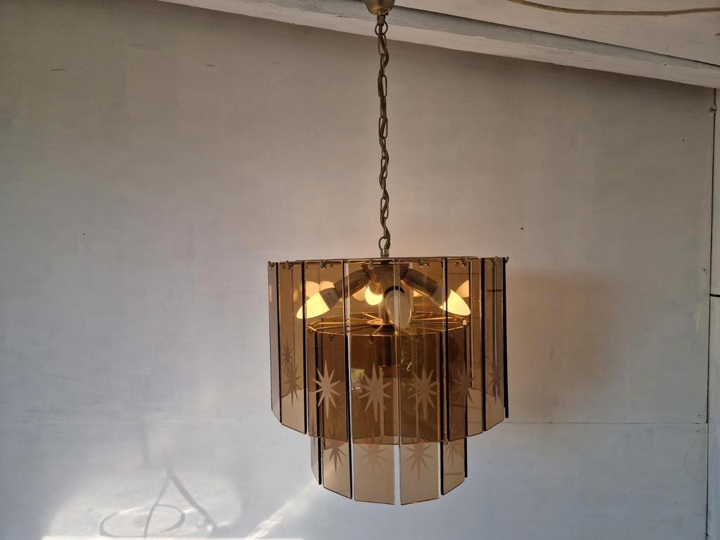 Vintage Waterval Kroonluchter Met Geslepen Gerookt Glas. image 10