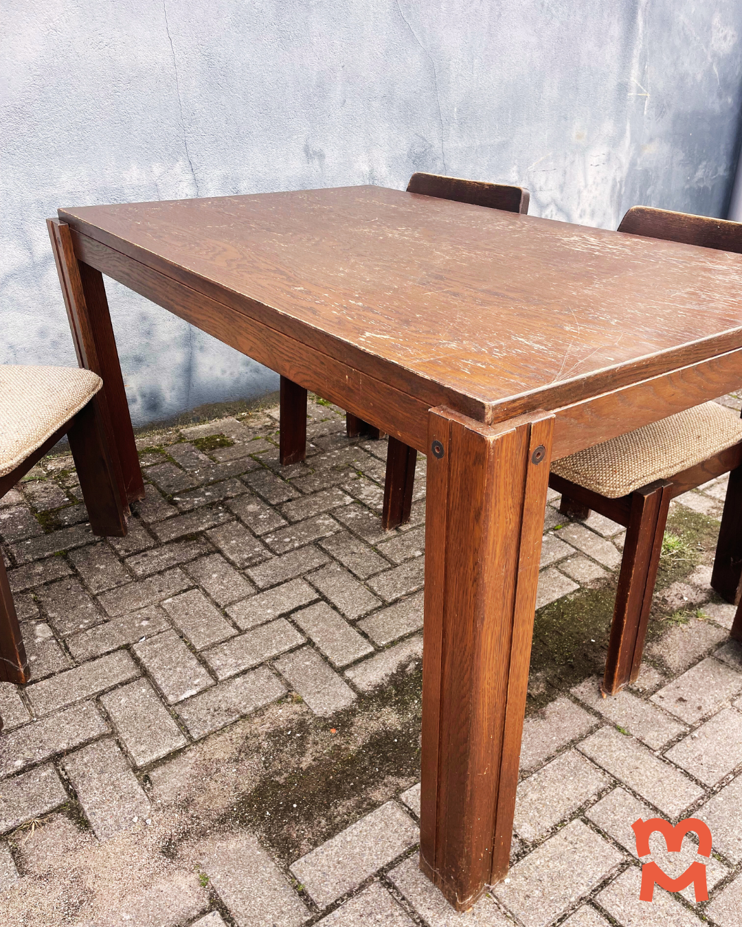Brutalist Jaren 60 Eetkamerset (uitschuifbare Stafel + 4 Stoelen) image 9