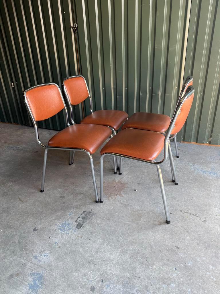 Set/4 Italian Mid-century Tavo Stoelen In Cognac Skai Leder image 9