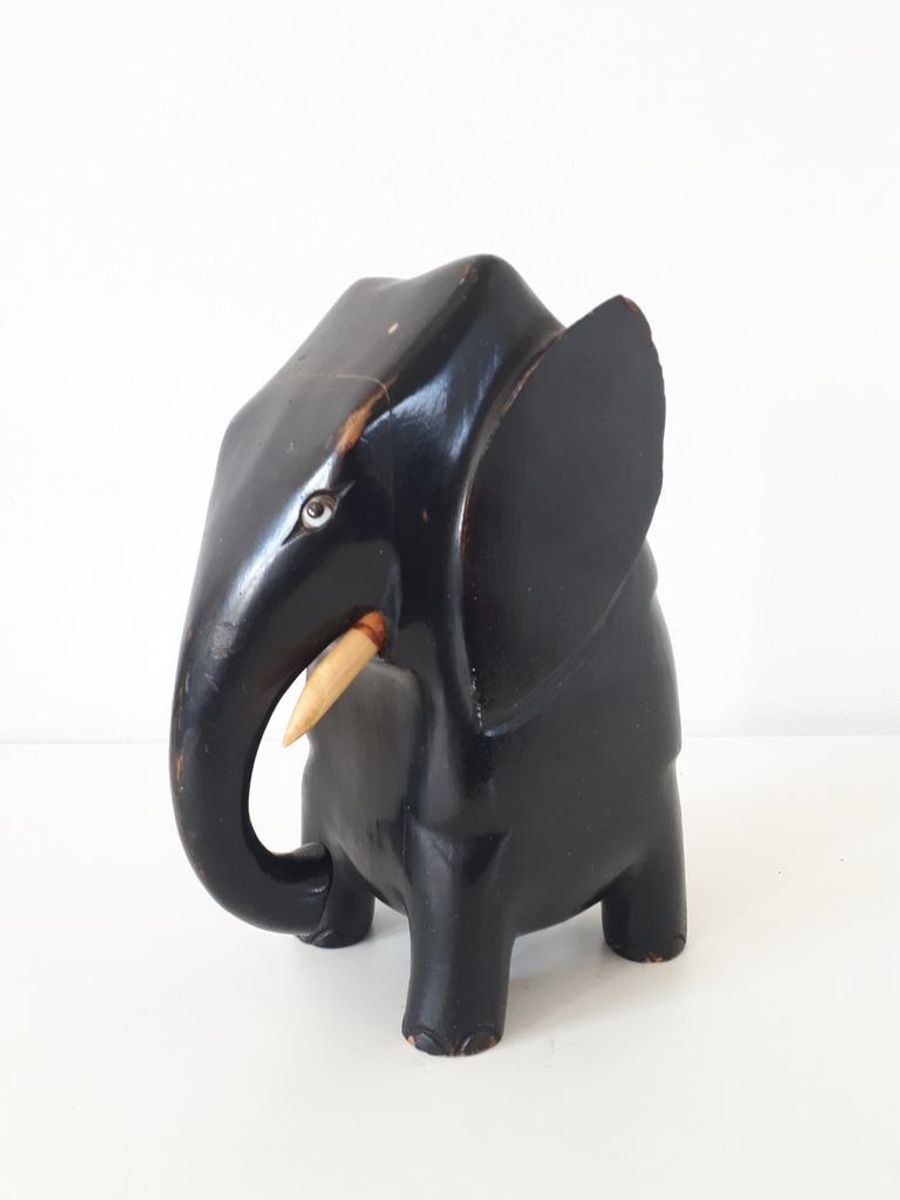 Antieke Houten Olifant Hangpot Hangbakje image 2