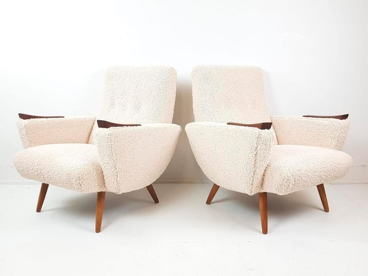 2 Vintage Fauteuils Nieuw Gestoffeerd Teddy Teak Hout image 2