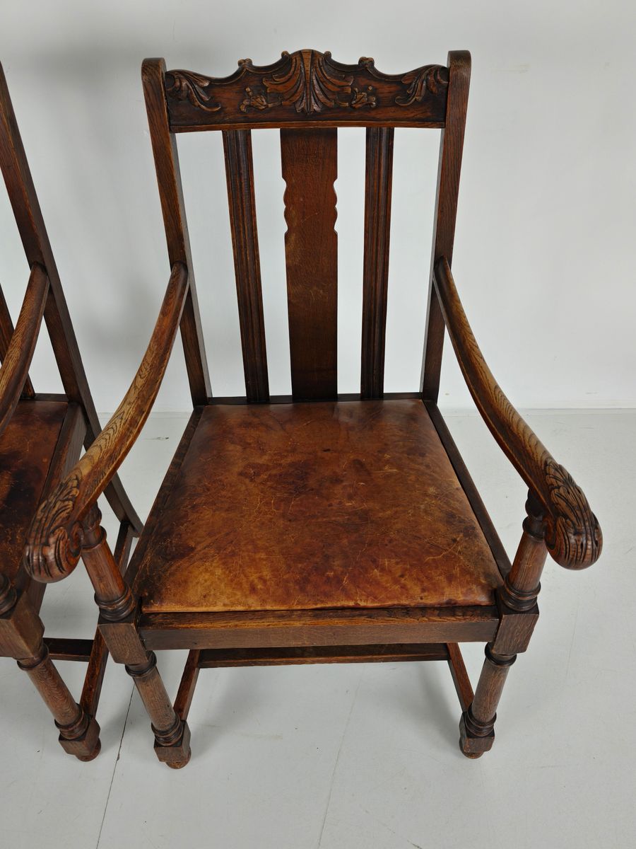 Paar F. Parker & Son Eikenhouten Fauteuils – 19e-eeuws Engels image 4