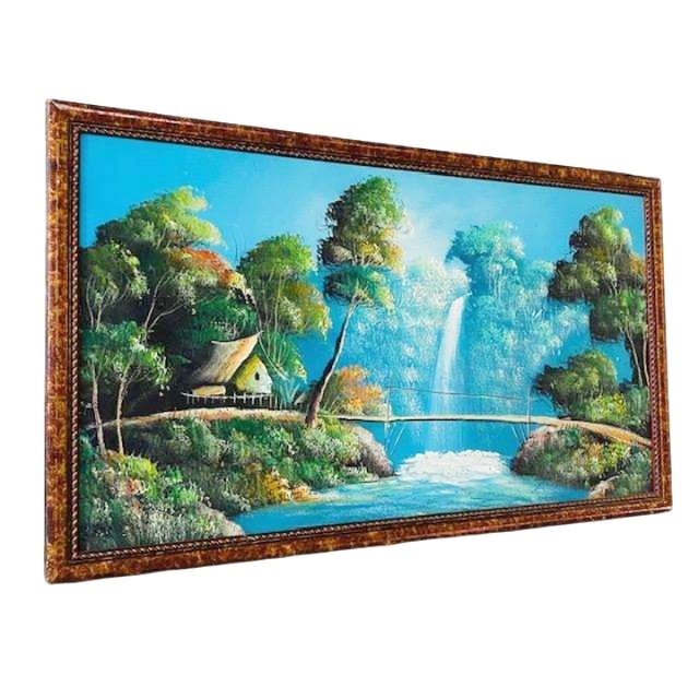 Vintage Indonesisch Olieverf Schilderij Xl Landschap Waterval image 5