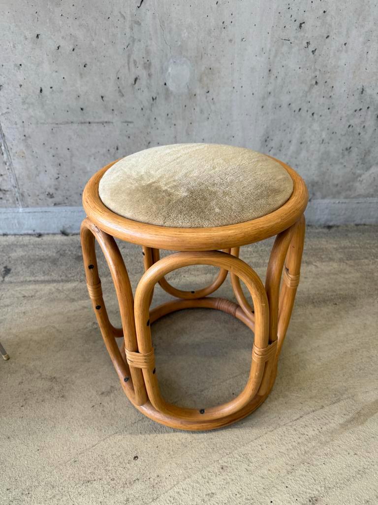 Vintage Rotan Kruk Met Velours Bekleding image 5