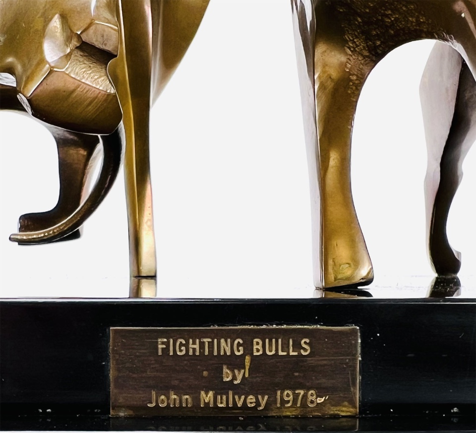 Bronzen Beeld “Fighting Bulls” Op Marmeren, John Mulvey 1978 image 7