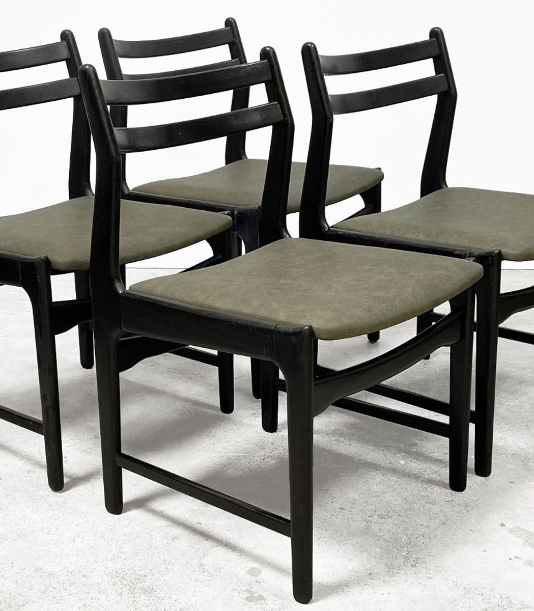 Vintage Houten Mid-century Modern Stoelen Opnieuw Bekleed Met Leer. image 4