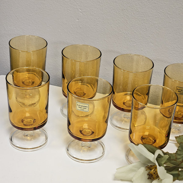 Vintage Luminarc Cavalier Glazen Amber Oker (7X) image 5